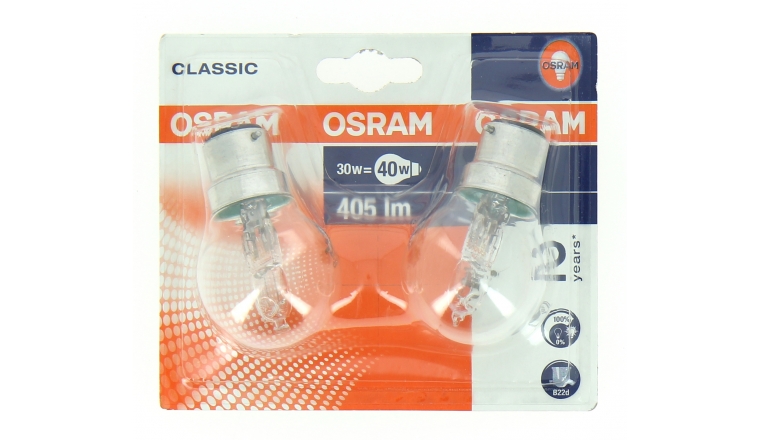 Lot de 2 Lampes Halogène B22d Standard 40 W CLASSIC - OSRAM