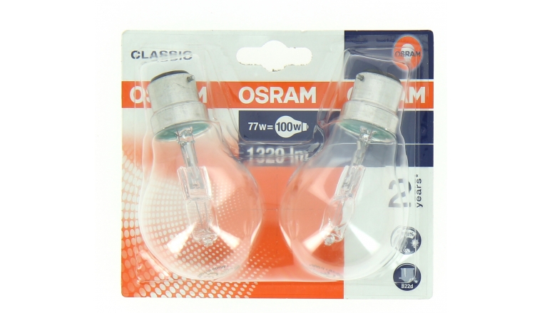 Lot de 2 Lampes Halogène B22d Standard 100 W CLASSIC - OSRAM