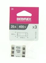 Lot de 3 Fusibles Céramique 20A - 400V - 8.5 x 31.5 mm - Ref 715336 - DEBFLEX