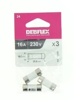 Lot de 3 Fusibles Céramique 16A - 230V - 10.3 x 25.8 mm - Ref 715396 - DEBFLEX