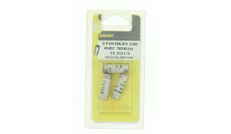 Lot de 3 Fusibles Céramique 20A - 400V - 10.3 x 31.5 mm - Ref 715346 - DEBFLEX