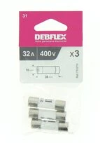 Lot de 3 Fusibles Céramique 32A - 400V - 10 x 38 mm - Ref 715216 - DEBFLEX