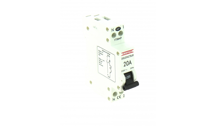 Disjoncteur à Phase Neutre 20A - 230V - 84 x 66 x 18 mm - 707042 - DEBFLEX