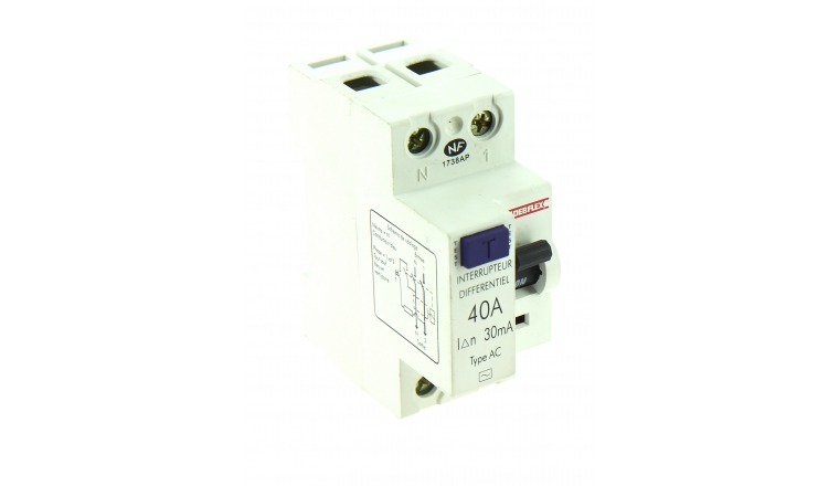 Interrupteur Différentiel Type AC 40A - 230V - 84 x 74 x 33 mm - Ref 707471 - DEBFLEX