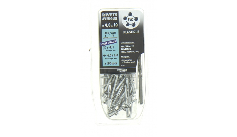 Lot de 50 Rivets Aveugles Aluminium pour Matériaux Tendres Ø 4.0 x 10 mm - Ref 160582 - Smartool