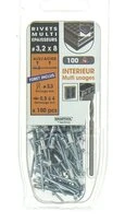 Lot de 100 Rivets Aveugles Aluminium / Acier Multi Epaisseurs Ø 3.2 x 8 mm - Ref 864302 - Smartool