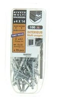 Lot de 75 Rivets Aveugles Aluminium / Acier Multi Epaisseurs Ø 4.0 x 14 mm - Ref 864312 - Smartool