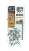 Lot de 25 Rivets Aveugles Aluminium / Acier Multi Epaisseurs Ø 4.8 x 10 mm - Ref 864352 - Smartool