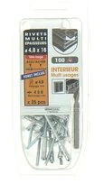 Lot de 25 Rivets Aveugles Aluminium / Acier à Tête Large Multi Epaisseur Ø 4.8 x 16 mm - Ref 864362 - Smartool