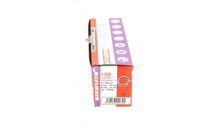 Boîte de 100 Colliers Rilsan Noir - Largeur 9 mm - Longueur 260 mm - Ref 709030 - Debflex