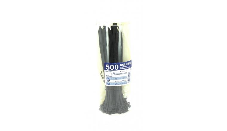 Boîte de 500 Colliers Rilsan Transparent / Noir - Largeur 2.5 à 4.5 mm - Longueur 100 à 180 mm -