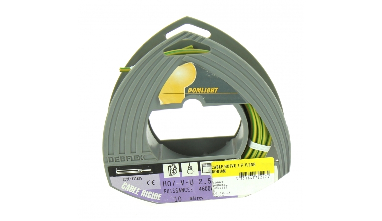 Fil Electrique H07V-U Jaune et Vert 2.5 mm² - Bobine de 10 m - Ref 111825 - Debflex