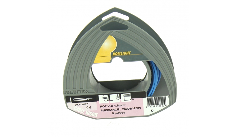 Fil Electrique H07V-U Bleu 1.5 mm² - Bobine de 5 m - Ref 110817 - Debflex