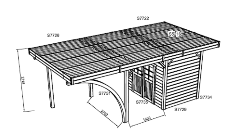 Carport en Bois Autoclave EPINAL 1 Véhicule Solid 7 m² S7754