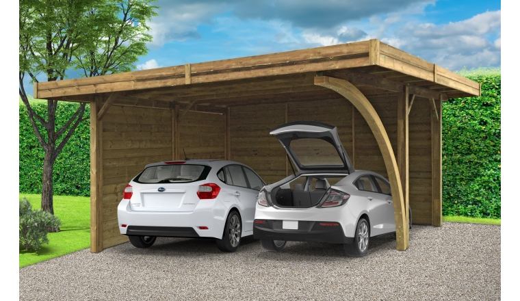 Carport en bois Autoclave NEUFCHATEAU 2 véhicules Solid S7758