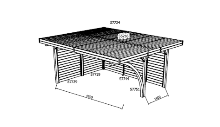 Carport en bois Autoclave NEUFCHATEAU 2 véhicules Solid S7758