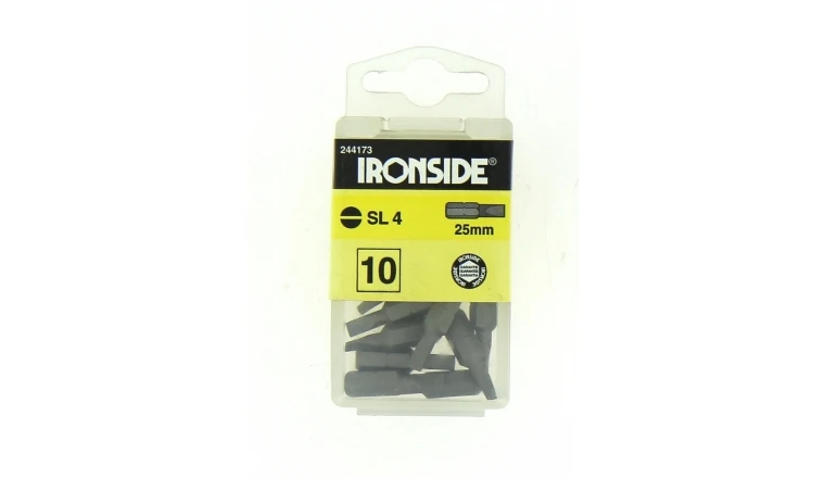 Boîte de 10 Embouts de Vissage 1/4" Fente 4.0 x 25 mm - Ref 244173 - Ironside