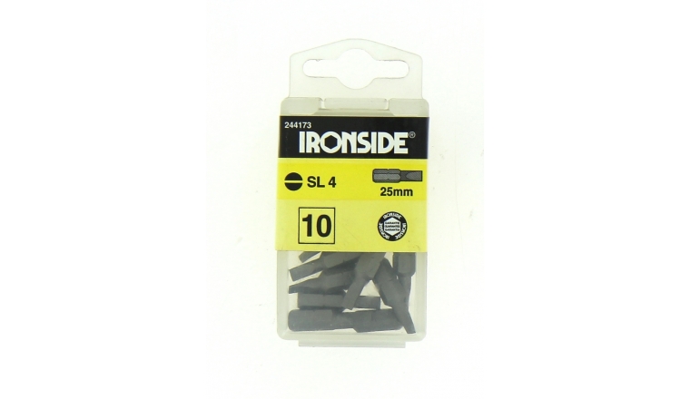 Boîte de 10 Embouts de Vissage 1/4" Fente 4.0 x 25 mm - Ref 244173 - Ironside