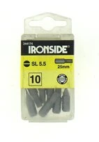 Boîte de 10 Embouts de Vissage 1/4" Fente 5.5 x 25 mm - Ref 244174 - Ironside