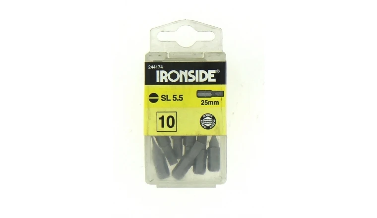 Boîte de 10 Embouts de Vissage 1/4" Fente 5.5 x 25 mm - Ref 244174 - Ironside