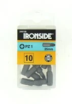 Boîte de 10 Embouts de Vissage 1/4" PZ1 x 25 mm - Ref 244158 - Ironside