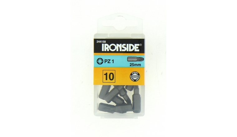 Boîte de 10 Embouts de Vissage 1/4" PZ1 x 25 mm - Ref 244158 - Ironside