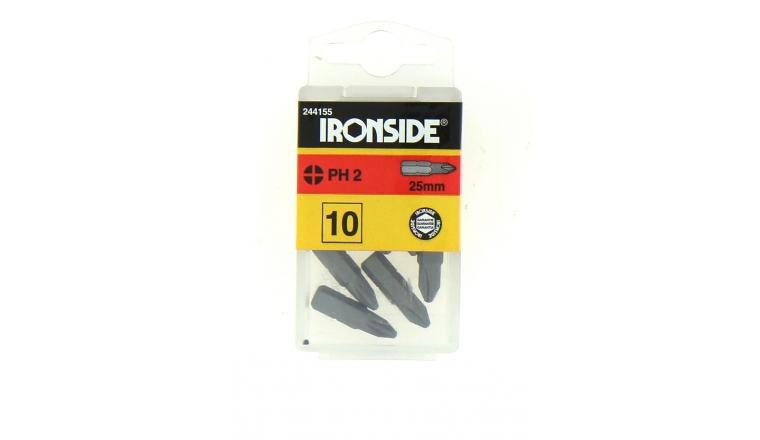 Boîte de 10 Embouts de Vissage 1/4" PH 2 x 25 mm - Ref 244155 - Ironside