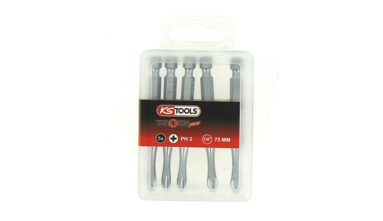 Boîte de 5 Embouts de Vissage 1/4" PH2 x 75 mm - Ref 918.3156 - KS Tools