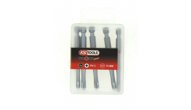 Boîte de 5 Embouts de Vissage 1/4" PH3 x 75 mm - Ref 918.3161 - KS Tools