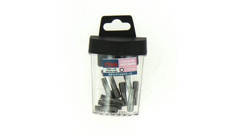 Boîte de 10 Embouts de Vissage 1/4" Torx T30 x 25 mm - Ref 9550E003000 - Riss