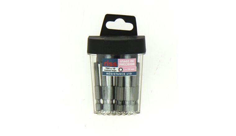 Boîte de 10 Embouts de Vissage 1/4" Torx T30 x 50 mm - Ref 9551E003000 - Riss