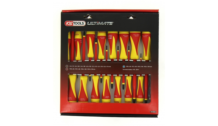 Coffret de 16 Tournevis Isolés Plat, Cruciforme et Pozidriv - Ref 922.6219 - KS Tools