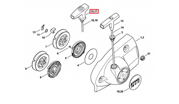 Poignée de lanceur pour Découpeuse thermique TS 350, TS 420... Stihl - Ref 0000-190-3414