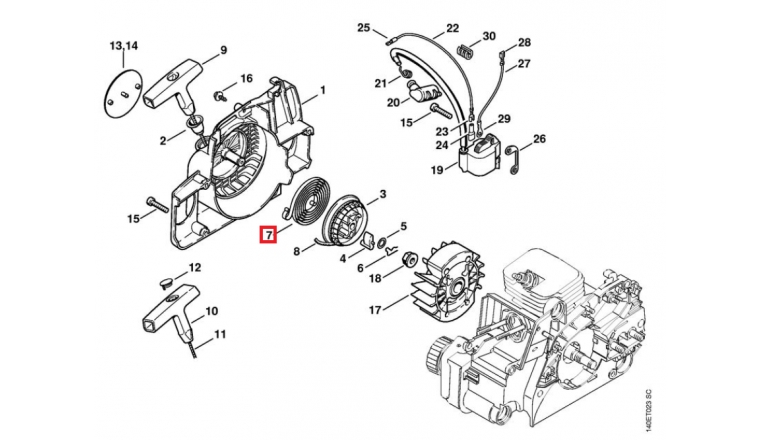 Ressort de Rappel pour Tronçonneuse MS 390, MS 270 ... Stihl - Ref 1129-190-0601