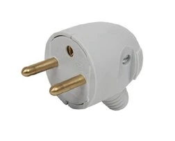 Fiche électrique Mâle 2P+T Grise 250V 16A Sortie latérale - Debflex 713360
