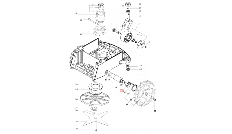 Support de roue Motrice Tondeuse Robot R20AC, R30AC, R50 AC et ROW1 - Ref 33969 - Outils Wolf