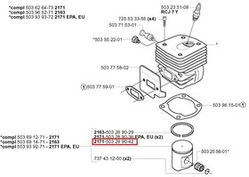 Segment de Piston pour Tronçonneuse CS2163, CS2171, 362 ... - Ref 503 28 90-42 - Husqvarna