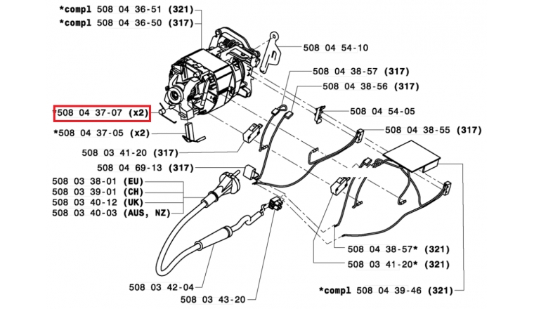 Paire de Ressort pour Tronçonneuse Electrique 316, 317 ... - Ref 508 04 37-07 - Husqvarna