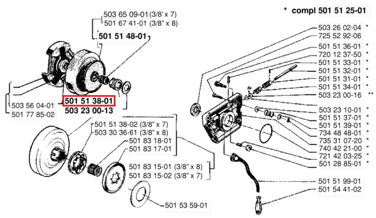 Engrenage à vis pour Embrayage de Tronçonneuse 266, 268, 272 ... - Ref 501 51 38-01 - Husqvarna