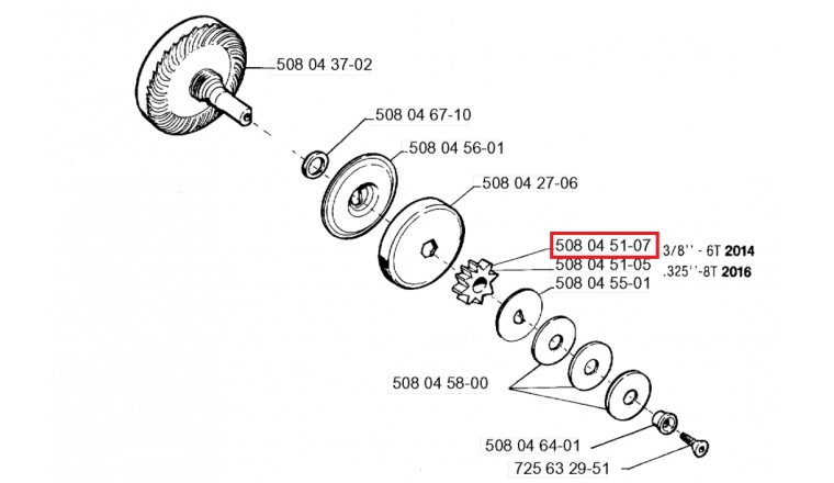Pignon de chaîne pour Tronçonneuse 2014, CS2115, 320 ... - Ref 508 04 51-07 - Husqvarna