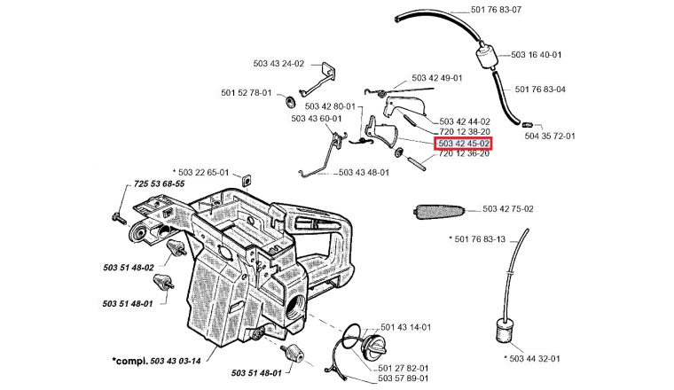 Gâchette pour Tronçonneuse 2077, 2083 Jonsered - Ref 503 42 45-02 - Husqvarna