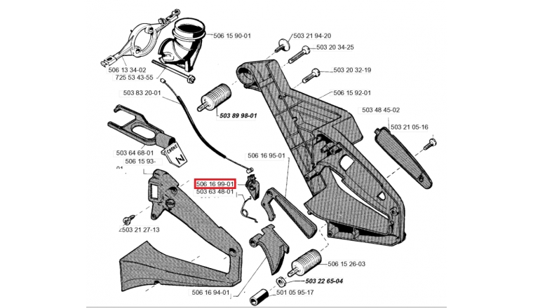 Levier pour Verrou de Tronçonneuse 2095 Jonsered - Ref 506 16 99-01 - Husqvarna