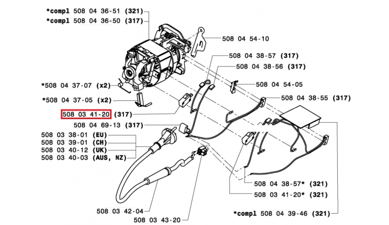 Interrupteur Démarrage pour Tronçonneuse Electrique 317, 320, CS2117 EL ...- Ref 508 03 41-20 - Husqvarna