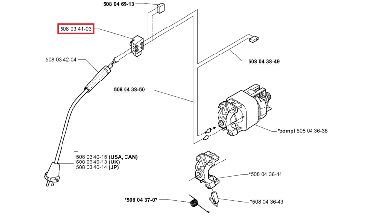 Interrupteur démarrage Tronçonneuse Electrique 316, 16, 318 ... - Ref 508 03 41-03 - Husqvarna