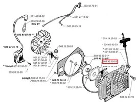 Ressort de Lanceur pour Tronçonneuse Jonsered 2095, 2083, 2077 - Ref 503 43 19-01 - Husqvarna