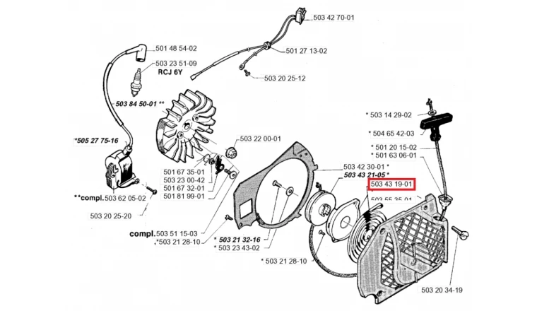 Ressort de Lanceur pour Tronçonneuse Jonsered 2095, 2083, 2077 - Ref 503 43 19-01 - Husqvarna
