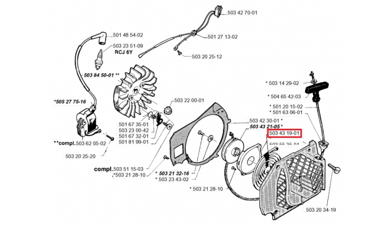 Ressort de Lanceur pour Tronçonneuse Jonsered 2095, 2083, 2077 - Ref 503 43 19-01 - Husqvarna