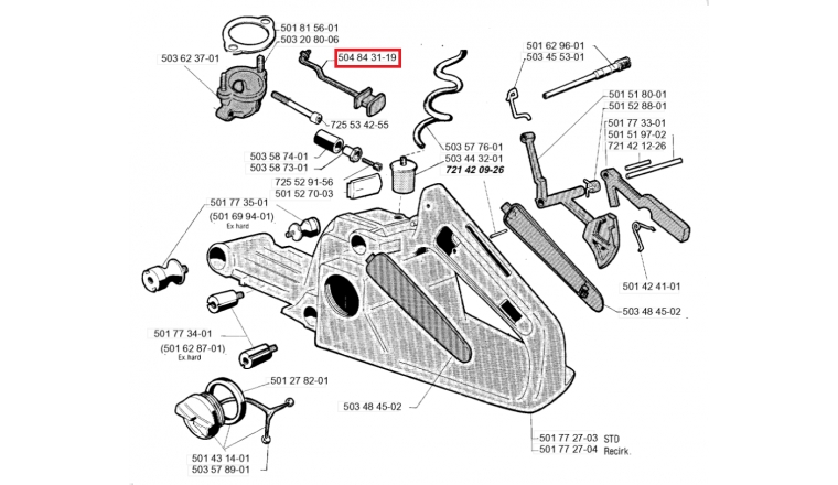 Manette de Starter pour Tronçonneuse 670, 630, 625 Jonsered - Ref 504 84 31-19 - Husqvarna