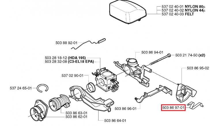 Commande de starter pour tronçonneuse CS2141, 215, 340 ... - Ref 503 86 96-01 - Husqvarna