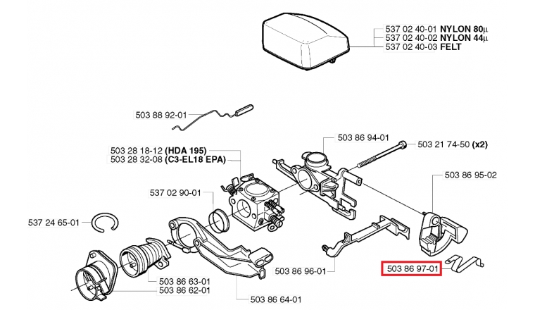 Bouton d'Arrêt Carburateur de Tronçonneuse CS2141, CS2156, 357 XP ... - Ref 503 86 95-02 - Husqvarna